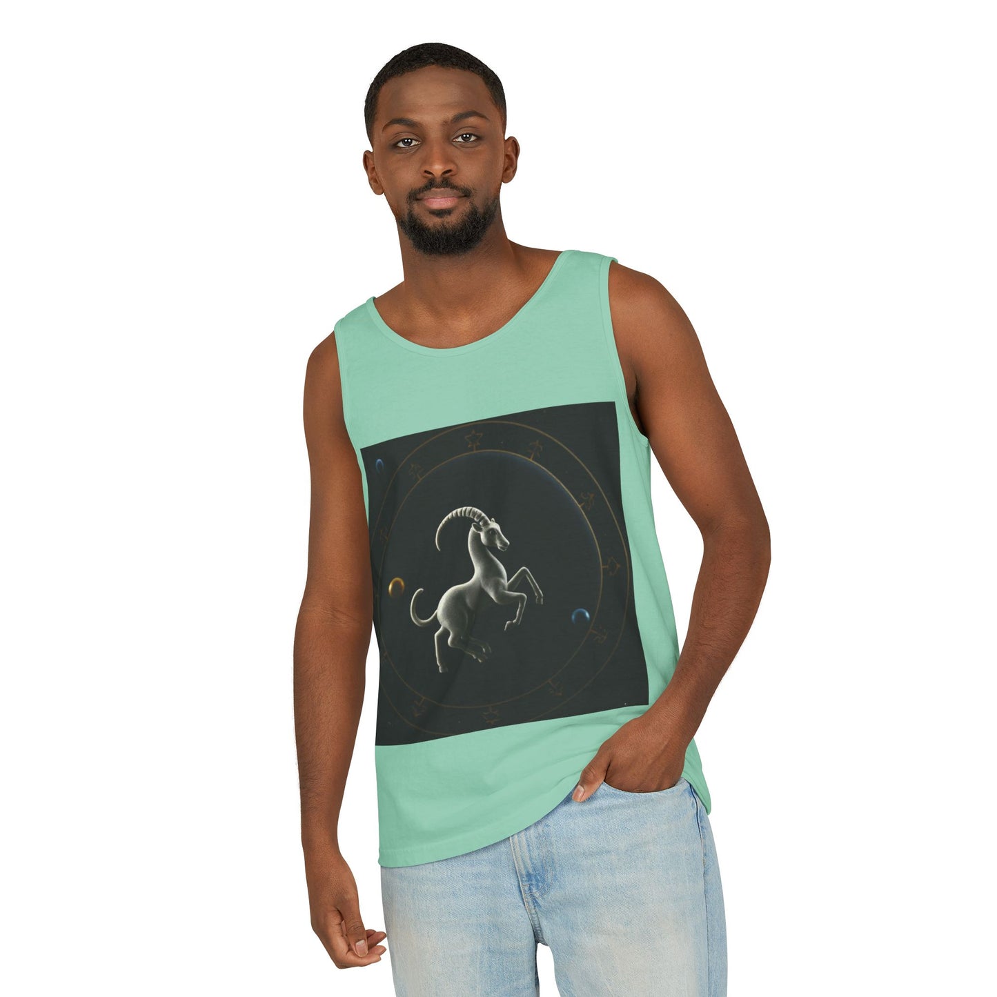 Unisex Garment-Dyed, Tank Top, Capricorn Design, Space Animal v1, 100% US cotton