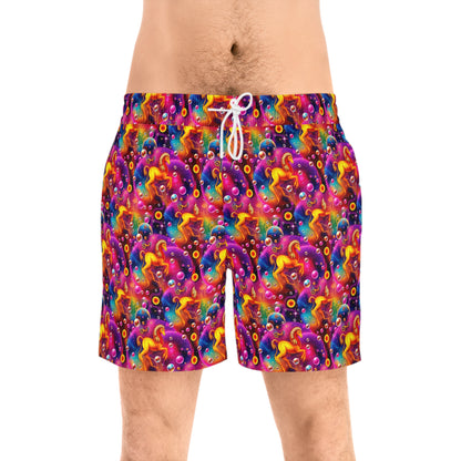 Men's Mid-Length Swim Shorts, (AOP), Virgo, Zodiac v1, Bubble Pattern