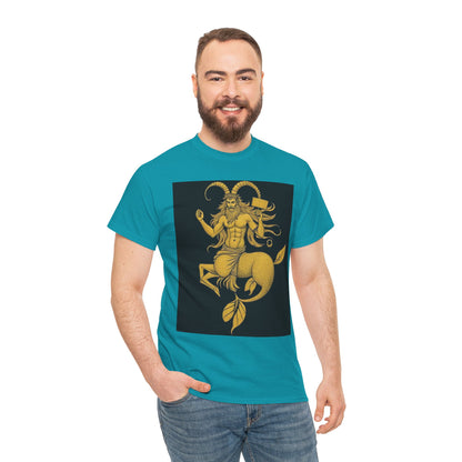 Unisex Heavy Cotton T-Shirt, Capricorn God, Zodiac Design