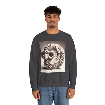 Unisex Heavy Blend™ Crewneck Sweatshirt, Round Statue, Aries Zodiac Design