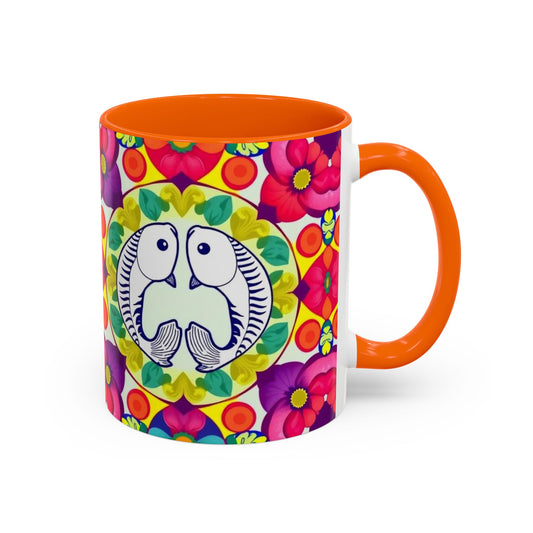 Accent Coffee Mug, Pisces, Zodiac v4, Flower Pattern, (11, 15oz)