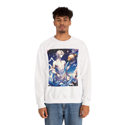 Unisex Heavy Blend™ Crewneck Sweatshirt, Anime Aqua God, Aquarius Zodiac Design