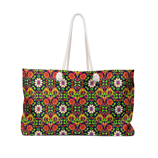Weekender Bag, Aries, Zodiac v4, Flower Pattern