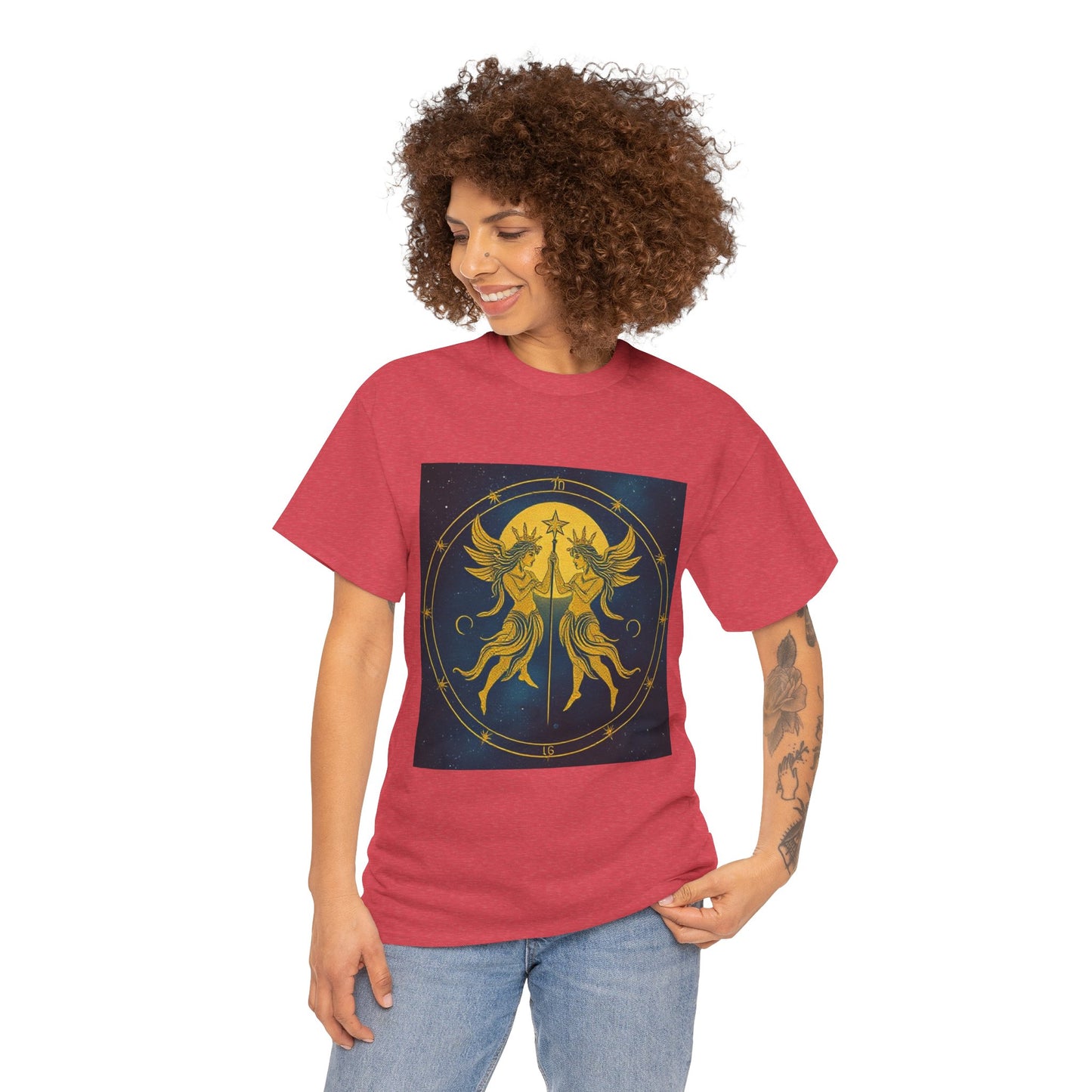Unisex Heavy Cotton T-Shirt, Space Angel Twins v4, Gemini Zodiac Design