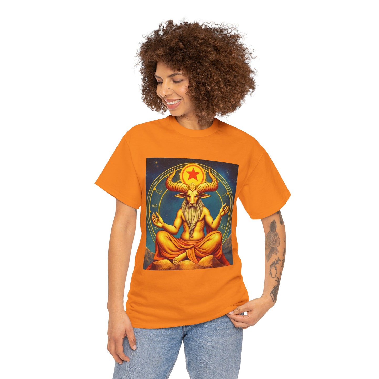 Unisex Heavy Cotton T-Shirt, Meditating Bull, Taurus Zodiac Design