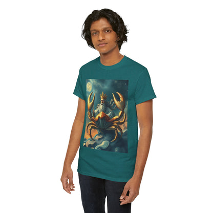 Unisex Heavy Cotton T-Shirt, Crustacean King, Cancer Zodiac Design