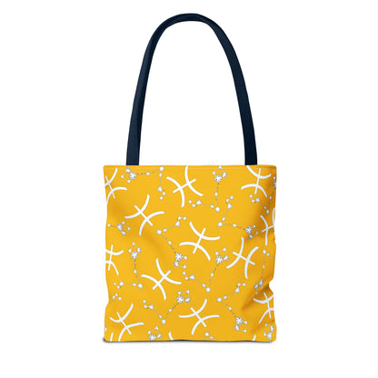 Tote Bag, Pisces Zodiac Sign, AOP, (Yellow, White)