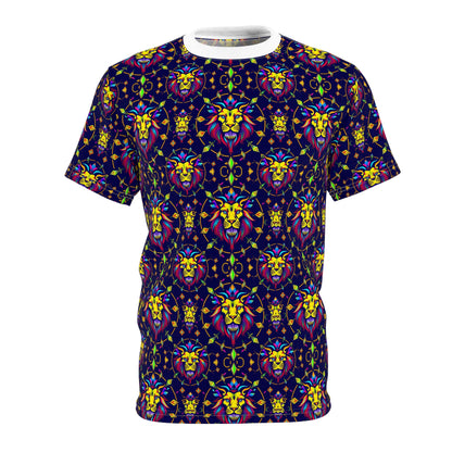 Unisex Cut & Sew T-Shirt, (AOP), Leo, Zodiac v1, Jewels Pattern