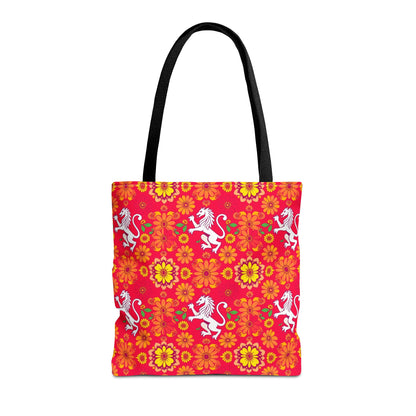 Tote Bag, (AOP), Leo, Zodiac, Flower Pattern