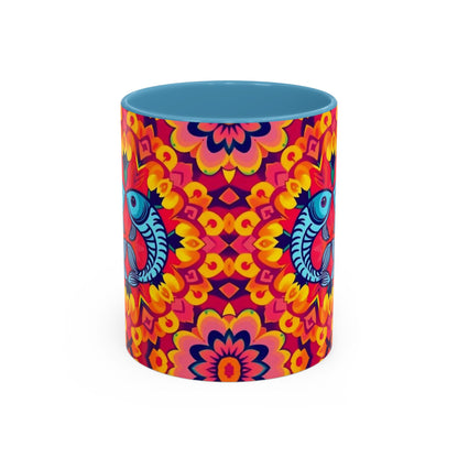 Accent Coffee Mug, Pisces, Zodiac v1, Flower Pattern, (11, 15oz)