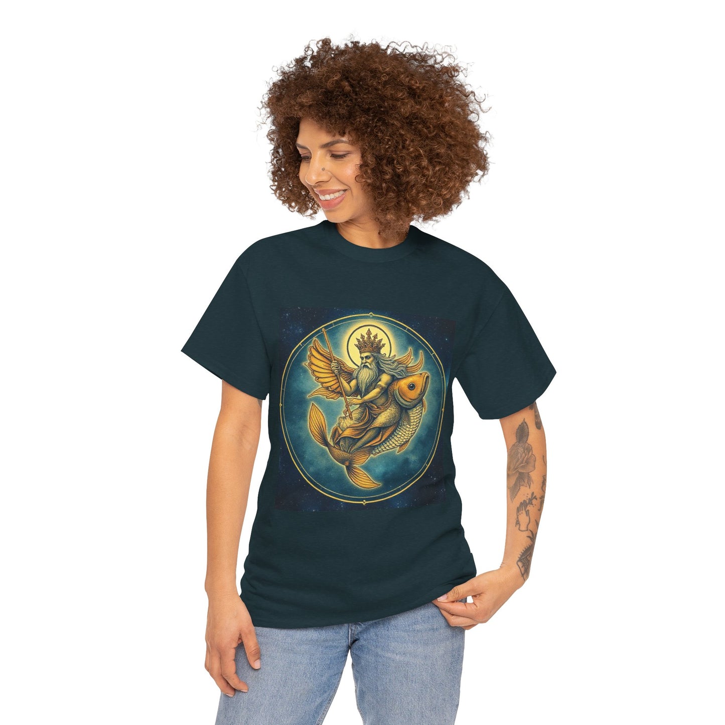 Unisex Heavy Cotton T-Shirt, Pisces King v1, Zodiac Design