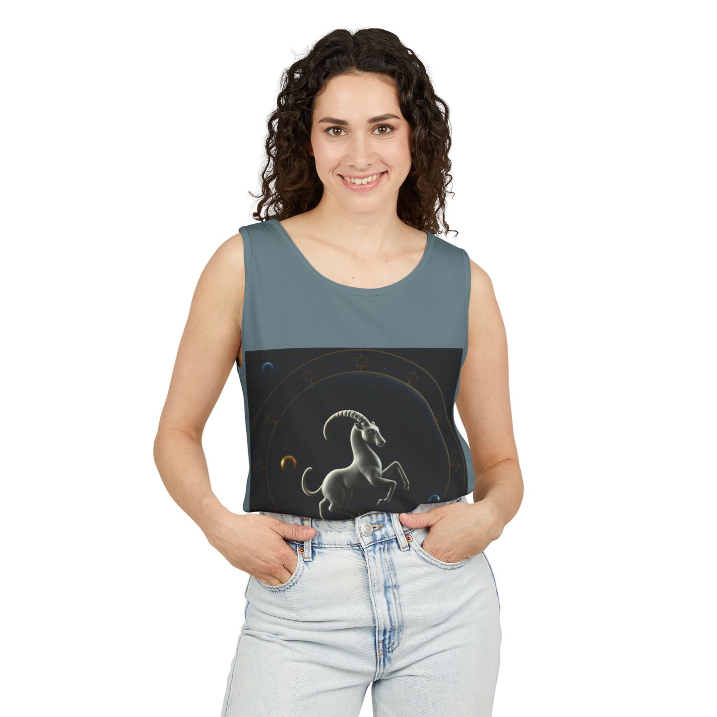 Unisex Garment-Dyed, Tank Top, Capricorn Design, Space Animal v1, 100% US cotton