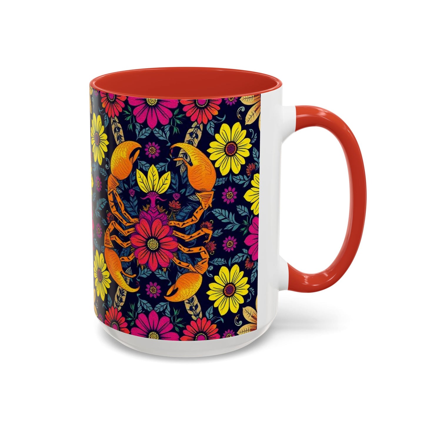 Accent Coffee Mug, Scorpio, Zodiac v3. Flower Pattern, (11, 15oz)
