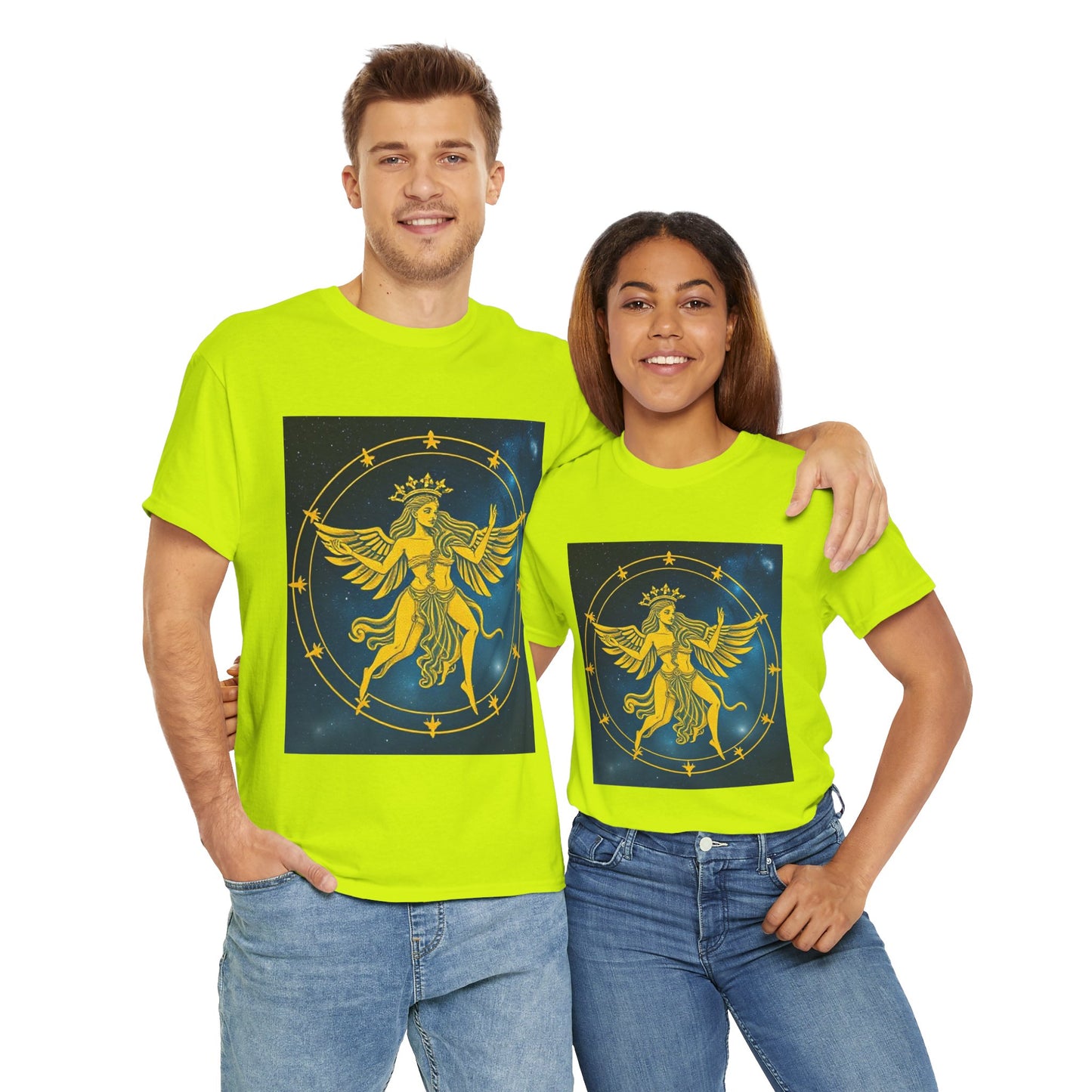 Unisex Heavy Cotton T-Shirt, Twin Angel v3, Gemini Zodiac Design