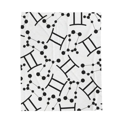 Velveteen Plush Blanket, Gemini Zodiac Sign, Constellation & Symbol, White, 100% polyester
