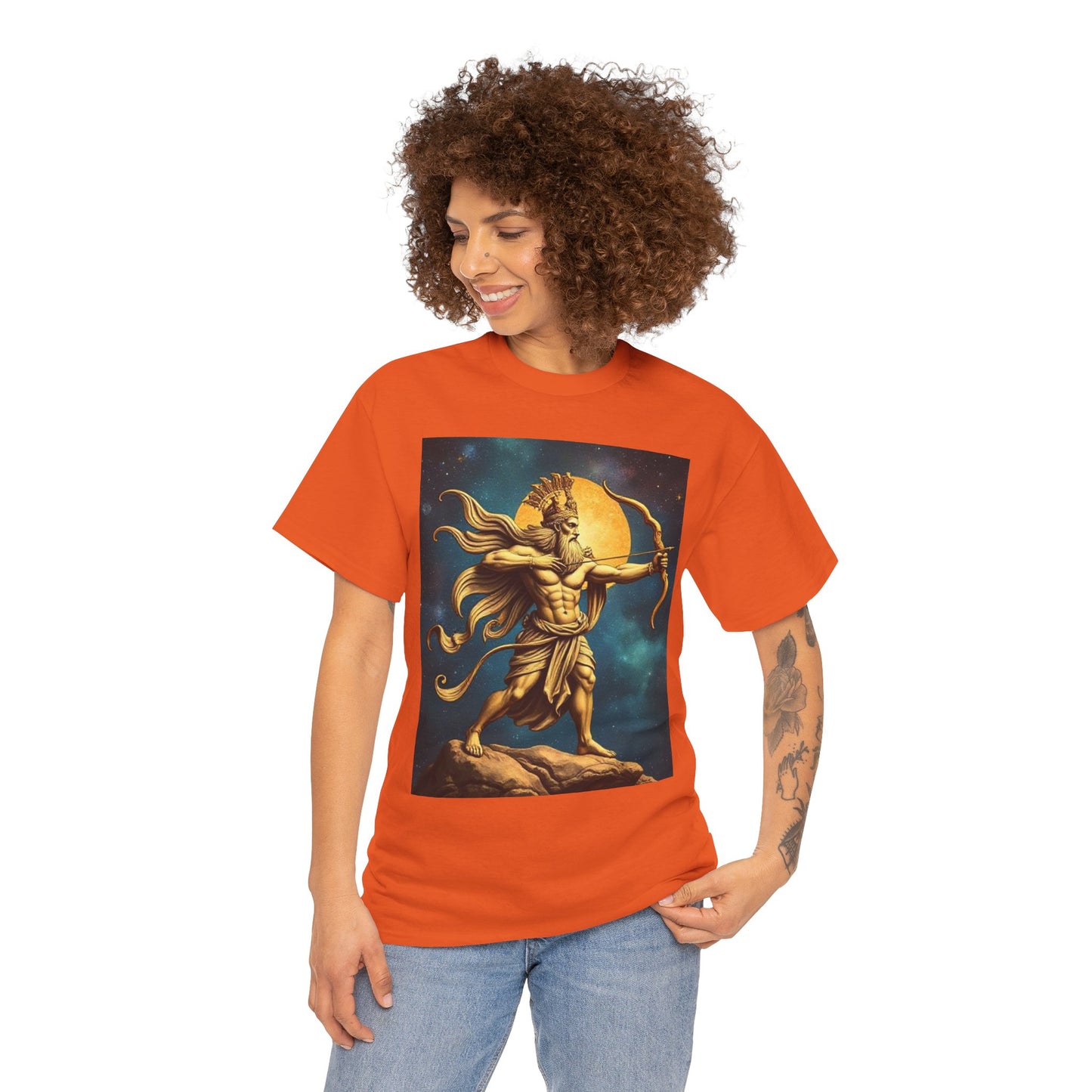 Unisex Heavy Cotton T-Shirt, Midnight Arrow v1, Sagittarius Zodiac Design