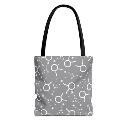 Tote Bag, Taurus Zodiac Sign, AOP, (Grey, White)