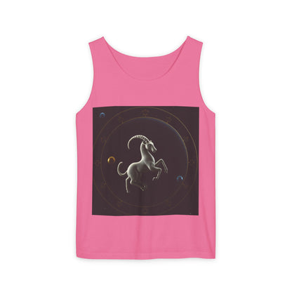 Unisex Garment-Dyed, Tank Top, Capricorn Design, Space Animal v1, 100% US cotton