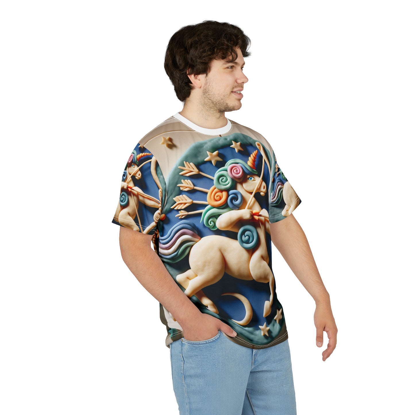 Unisex Cut & Sew T-Shirt (AOP),Play Horse, Sagittarius Zodiac Design, Regular fit, 100% Polyester