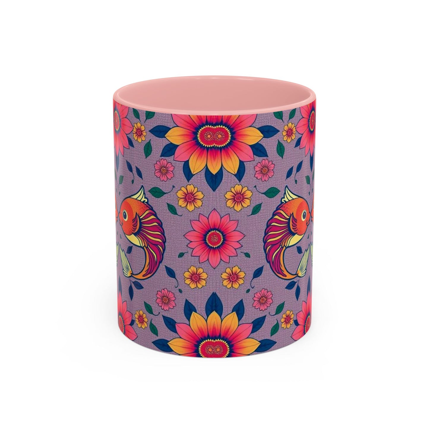 Accent Coffee Mug, Pisces, Zodiac v2, Flower Pattern, (11, 15oz)