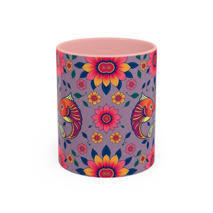 Accent Coffee Mug, Pisces, Zodiac v2, Flower Pattern, (11, 15oz)