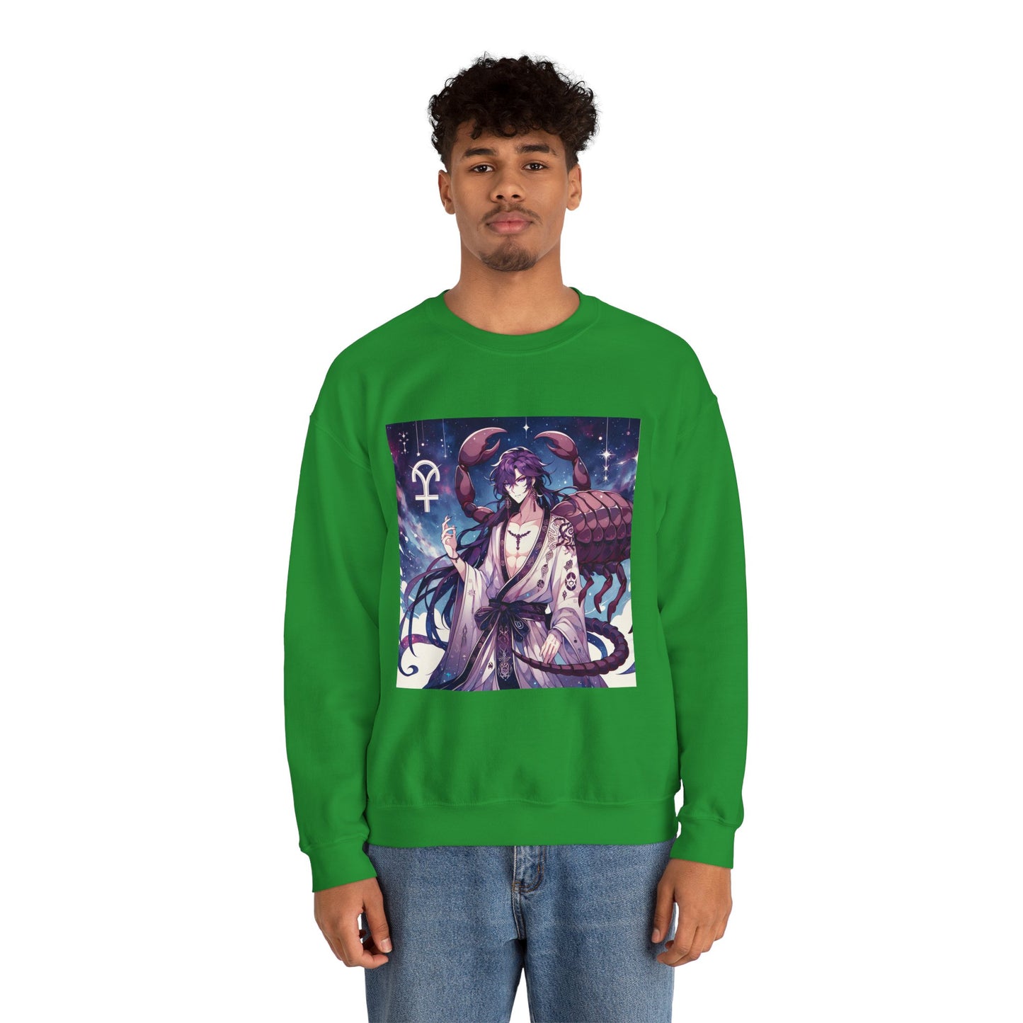 Unisex Heavy Blend™ Crewneck Sweatshirt, Scorpio Zodiac Design, purple scorpion anime
