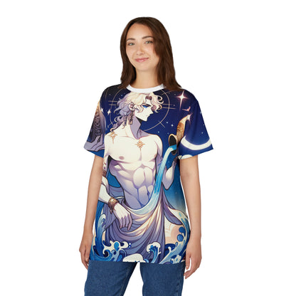 Unisex Cut & Sew T-Shirt (AOP), Anime Character, Aquarius Zodiac Design, Regular fit, 100% Polyester