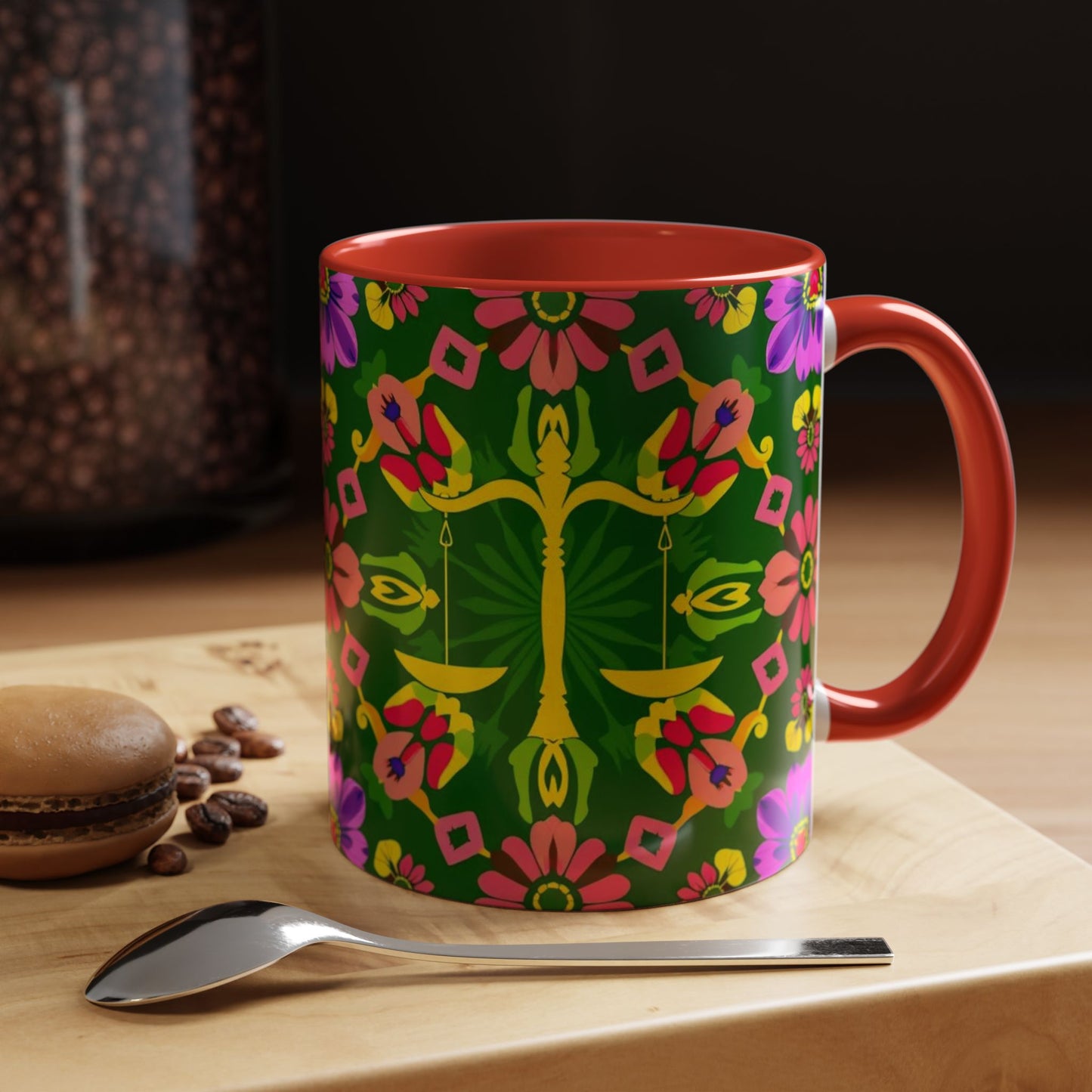 Accent Coffee Mug, Libra, Zodiac, Flower Pattern, (11, 15oz)