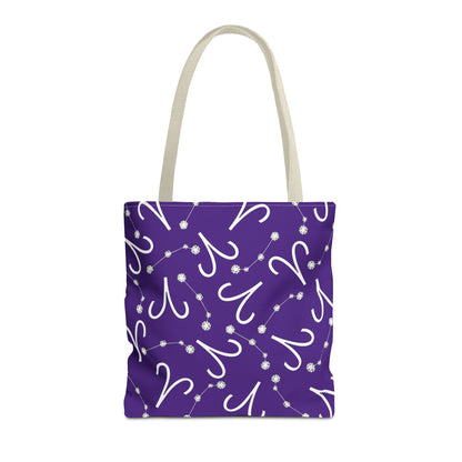 Tote Bag, Aries Zodiac Sign, AOP, (Purple, White)