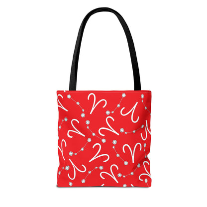 Tote Bag, Aries Zodiac Sign, AOP, (Red, White)