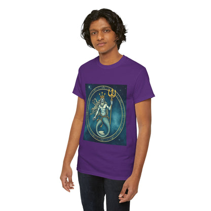 Unisex Heavy Cotton T-Shirt, Aquarius God 6v, Zodiac Design