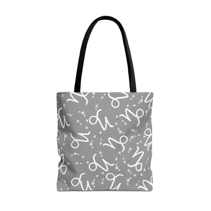 Tote Bag, Capricorn Zodiac Sign, AOP, (Grey, White)