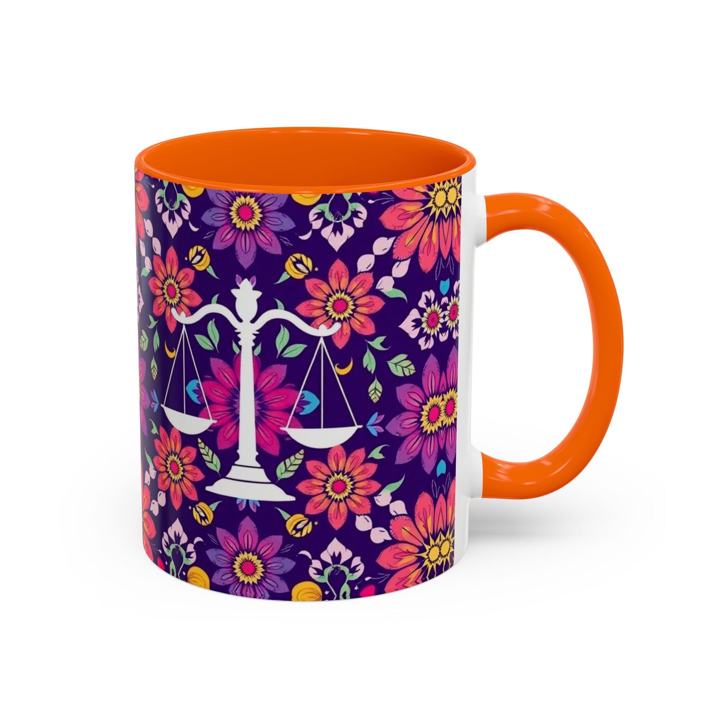 Accent Coffee Mug, Libra, Zodiac v3, Flower Pattern, (11, 15oz)