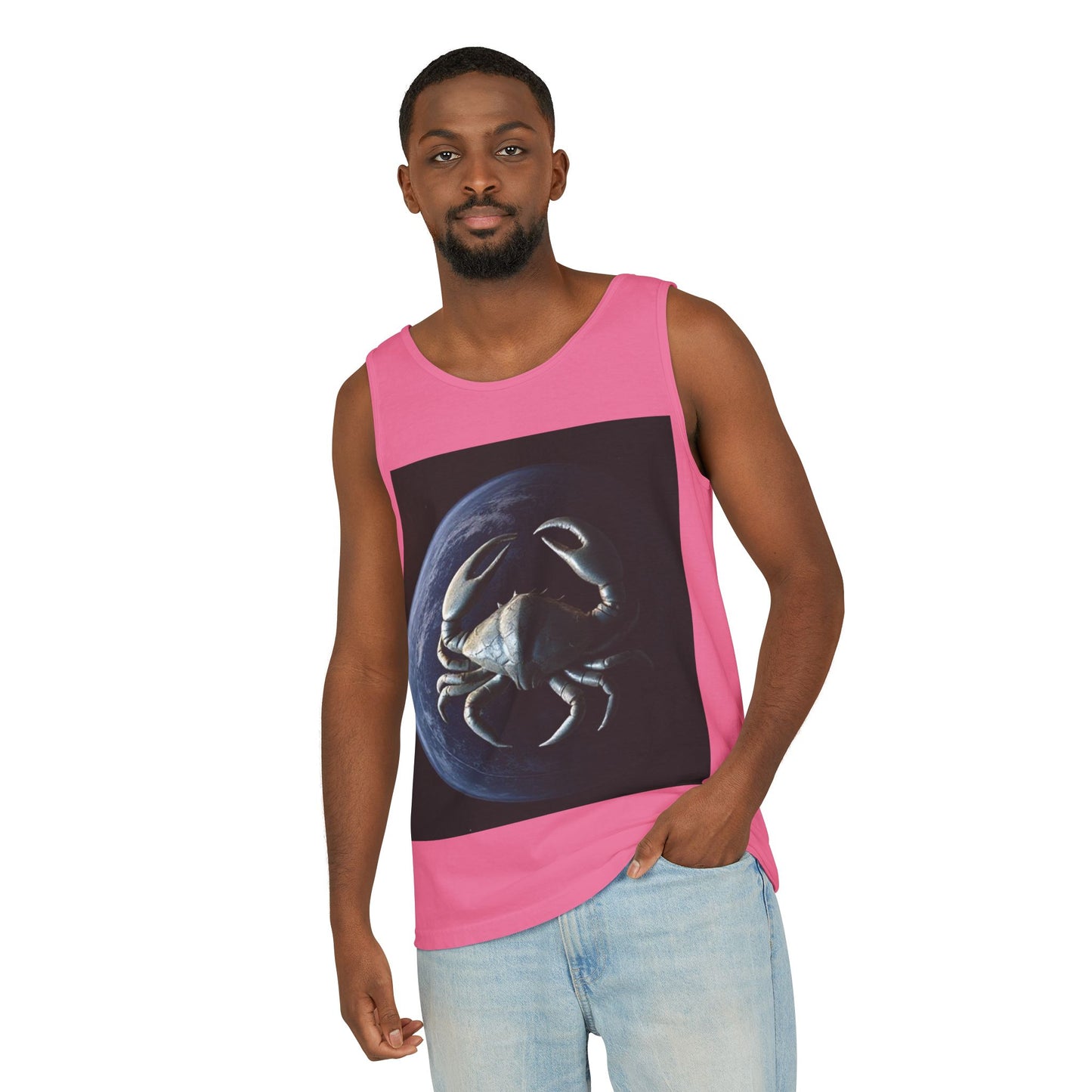 Unisex Garment-Dyed, Tank Top, Cancer Design, Planet Crab, 100% US cotton