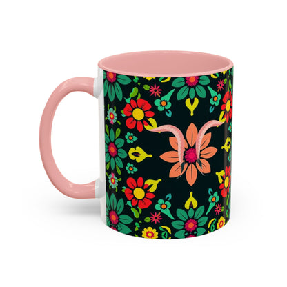 Accent Coffee Mug, Aquarius, Zodiac v4, Flower Pattern, (11, 15oz)