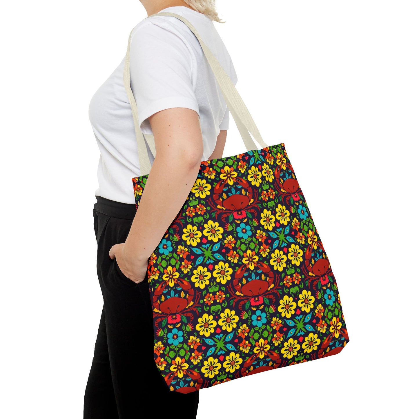 Tote Bag, (AOP), Cancer, Zodiac v4, Flower Pattern