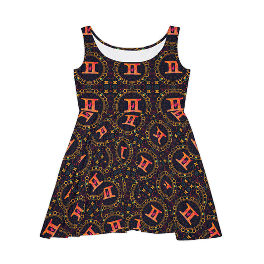 Women's Skater Dress, AOP, Zodiac v1, Gemini, Pattern