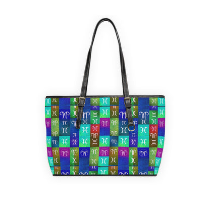 Leather Shoulder Bag, Aquarius, Zodiac v2, Shapes Pattern