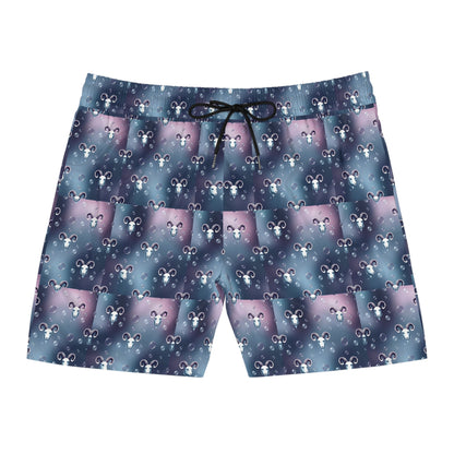 Men's Mid-Length Swim Shorts, (AOP), Aries, Zodiac v3, Bubble Pattern