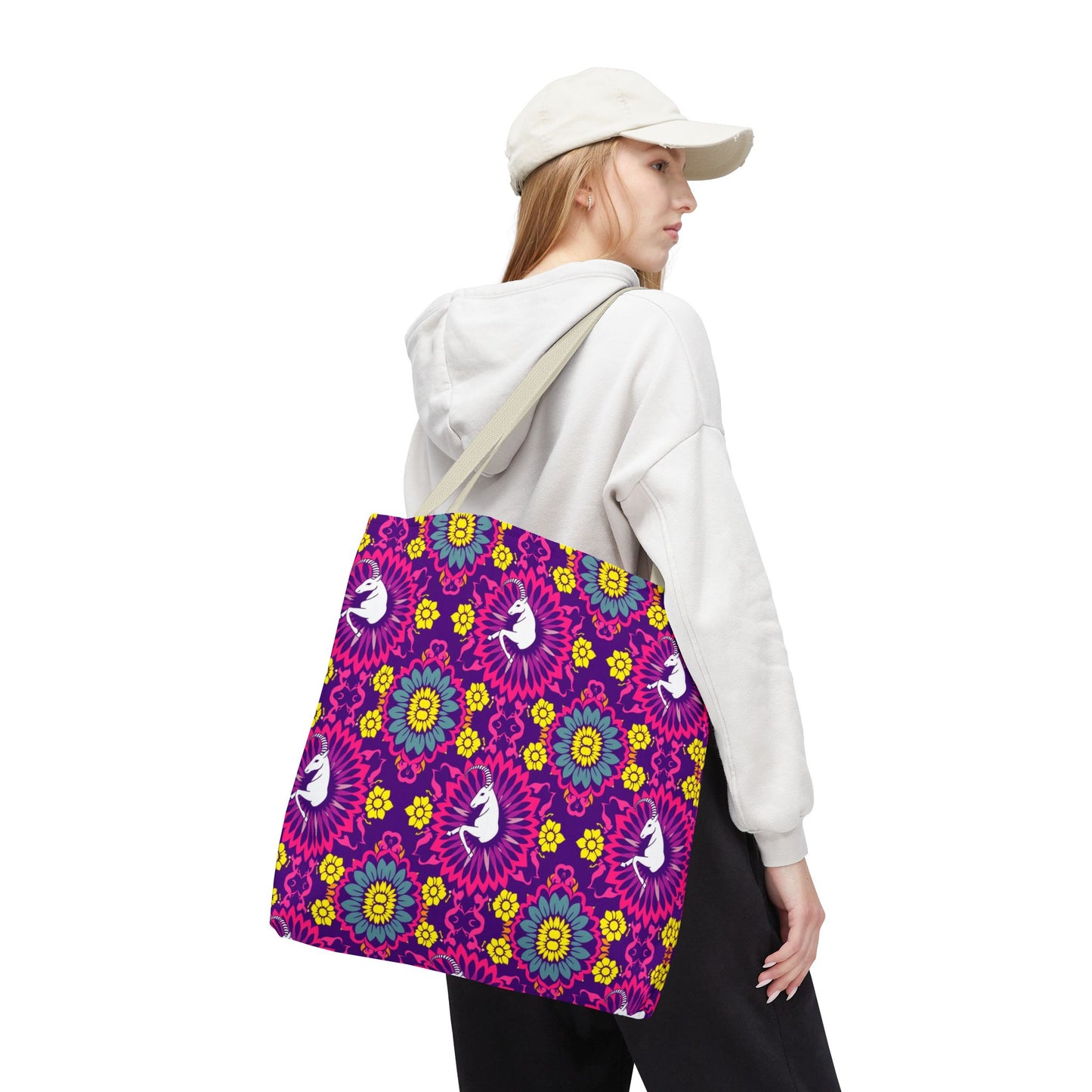 Tote Bag, (AOP), Capricorn, Zodiac v5, Flower Pattern