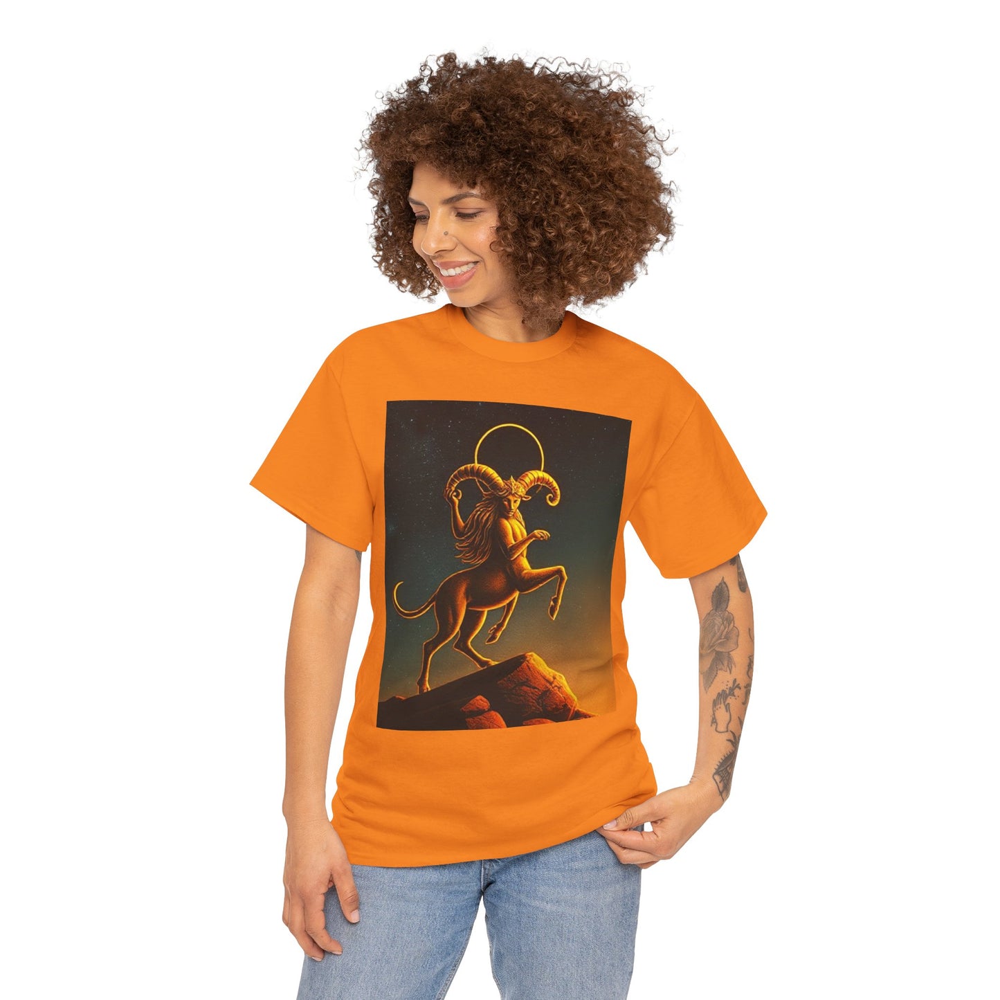 Unisex Heavy Cotton T-Shirt, Mountain Top, Aries Zodiac Design