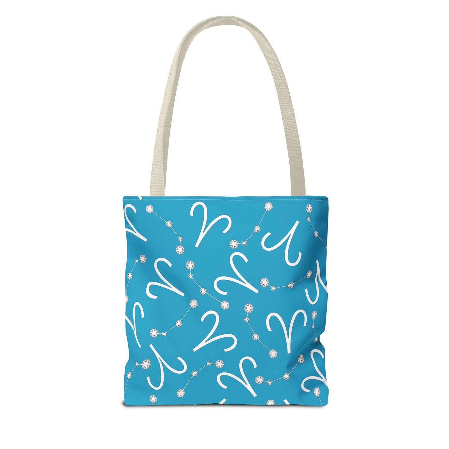 Tote Bag, Aries Zodiac Sign, AOP, (Turquoise, White)