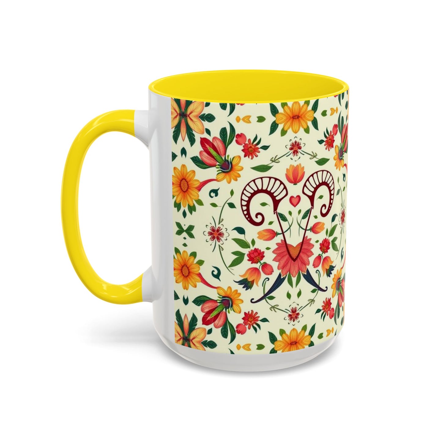 Accent Coffee Mug, Aries, Zodiac, Flower Pattern, (11, 15oz)