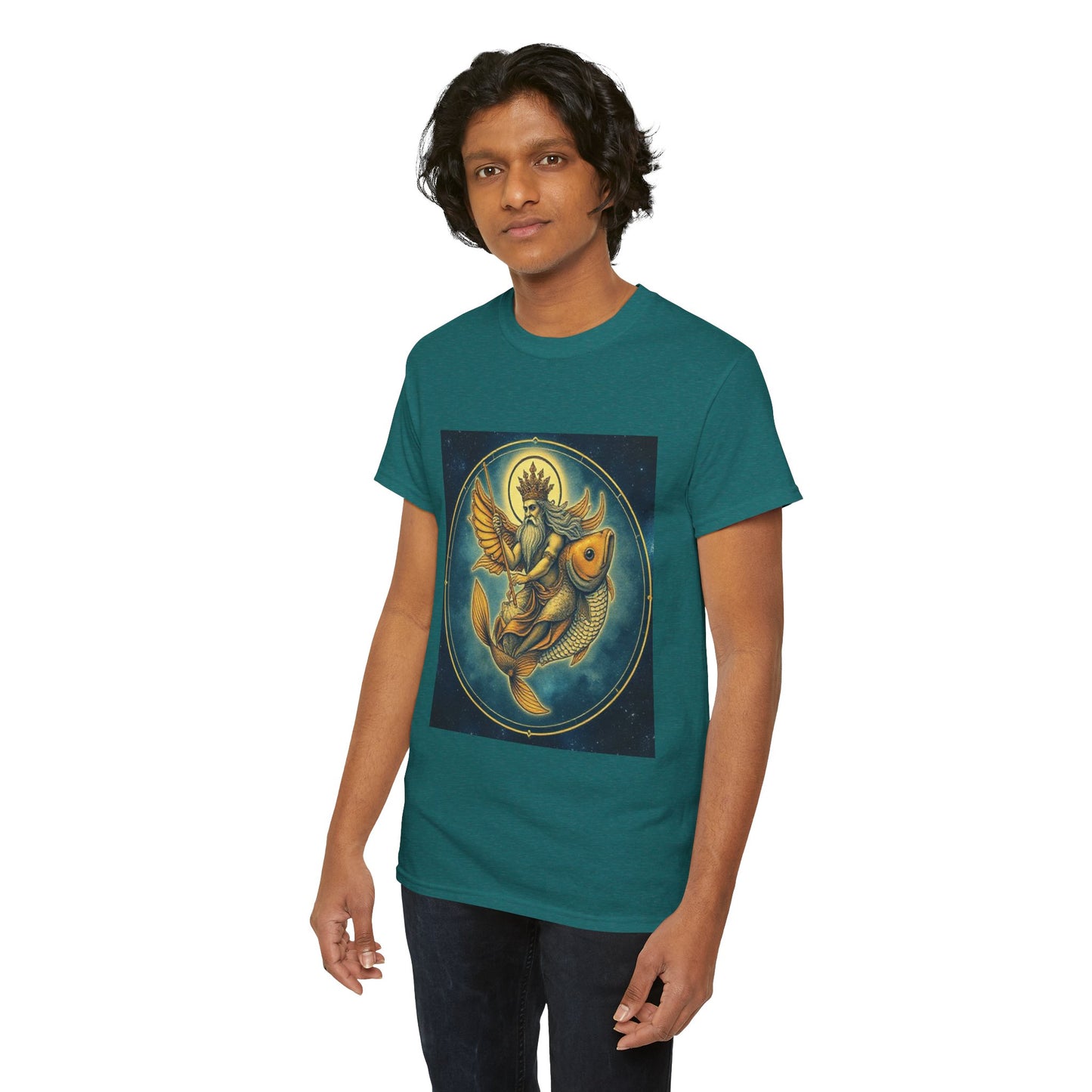 Unisex Heavy Cotton T-Shirt, Pisces King v1, Zodiac Design
