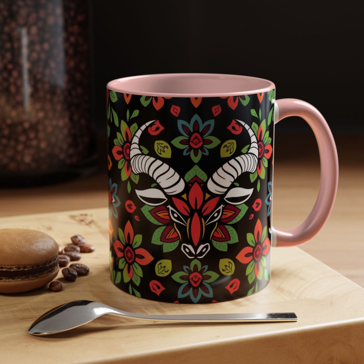 Accent Coffee Mug, Taurus, Zodiac v2. Flower Pattern, (11, 15oz)