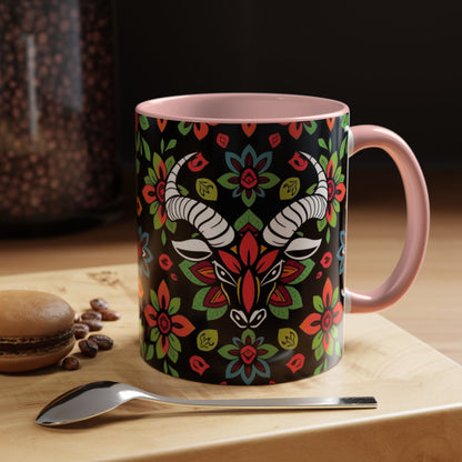 Accent Coffee Mug, Taurus, Zodiac v2. Flower Pattern, (11, 15oz)