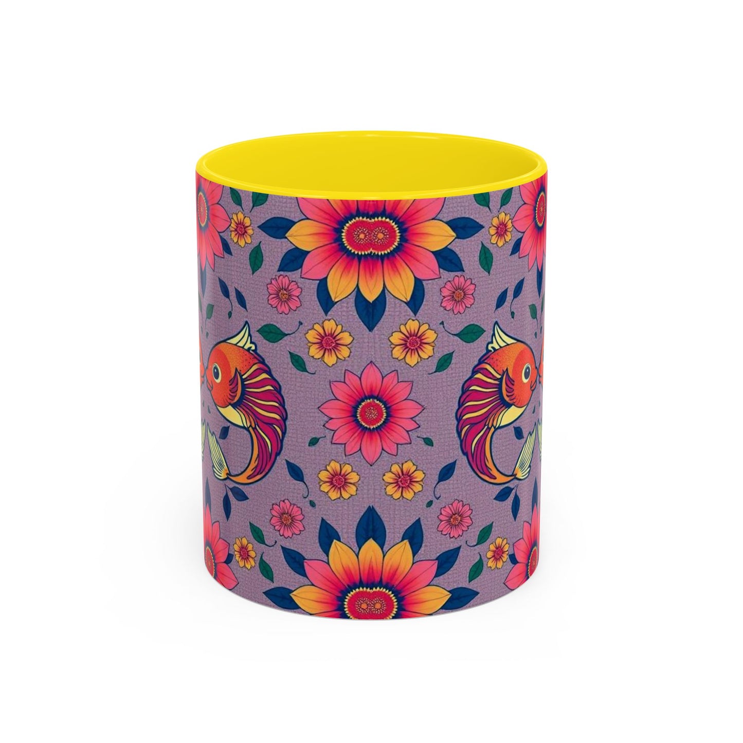 Accent Coffee Mug, Pisces, Zodiac v2, Flower Pattern, (11, 15oz)