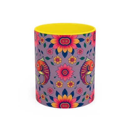 Accent Coffee Mug, Pisces, Zodiac v2, Flower Pattern, (11, 15oz)