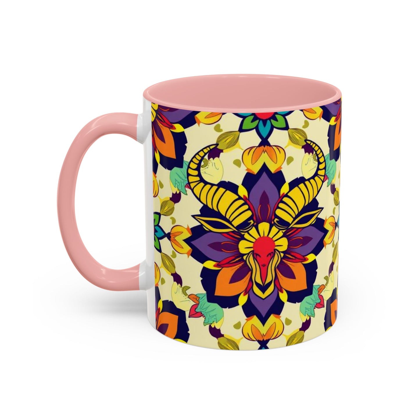 Accent Coffee Mug, Taurus, Zodiac v3. Flower Pattern, (11, 15oz)