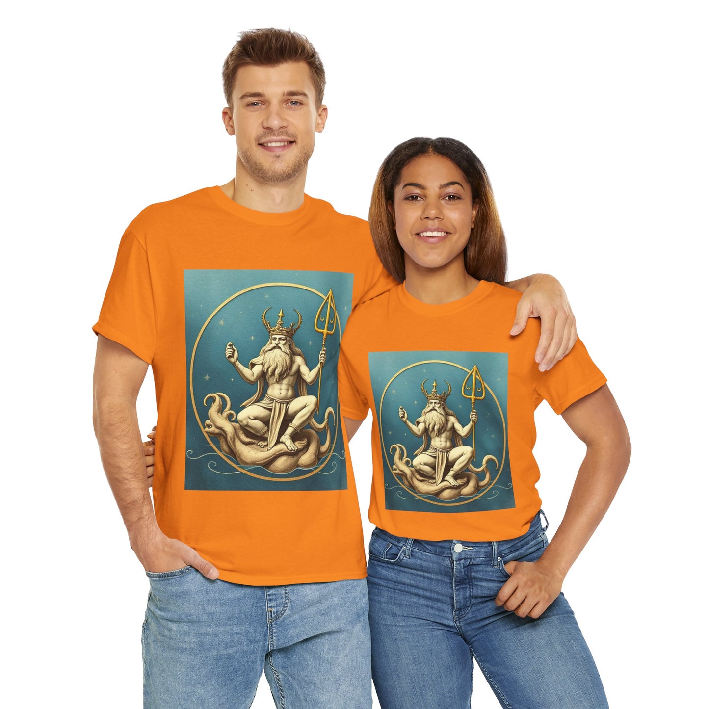Unisex Heavy Cotton T-Shirt, Aquarius God 2v, Zodiac Design